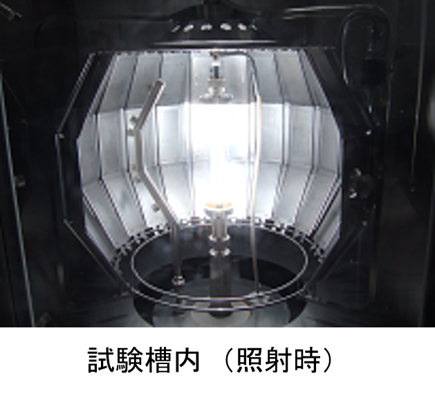 キセノンウェザーメーター（S-XWM）試験槽内画像（照射時）