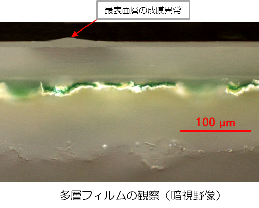 光学顕微鏡での観察例：多層フィルムの観察（暗視野像）