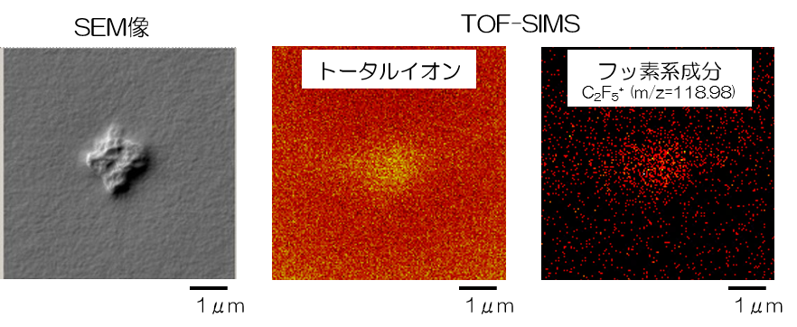 飛行時間型二次イオン質量分析（TOF-SIMS）例：有機膜上の微小異物分析