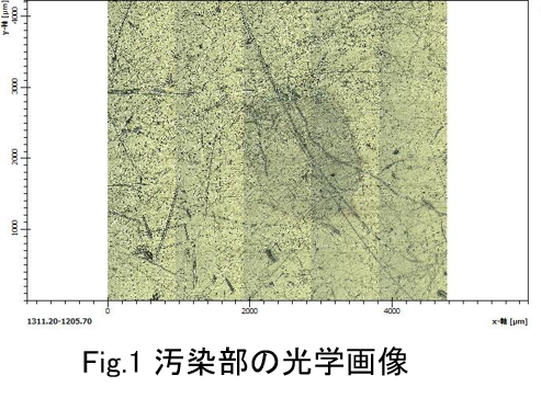 顕微FT-IR　ステンレス鋼板表面汚染のオートマッピング：汚染部の光学画像