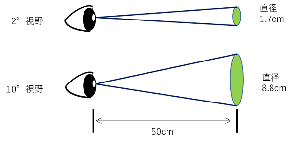 2°視野及び10°視野の観察範囲