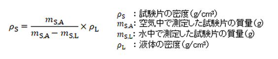 水中置換法での密度計算式